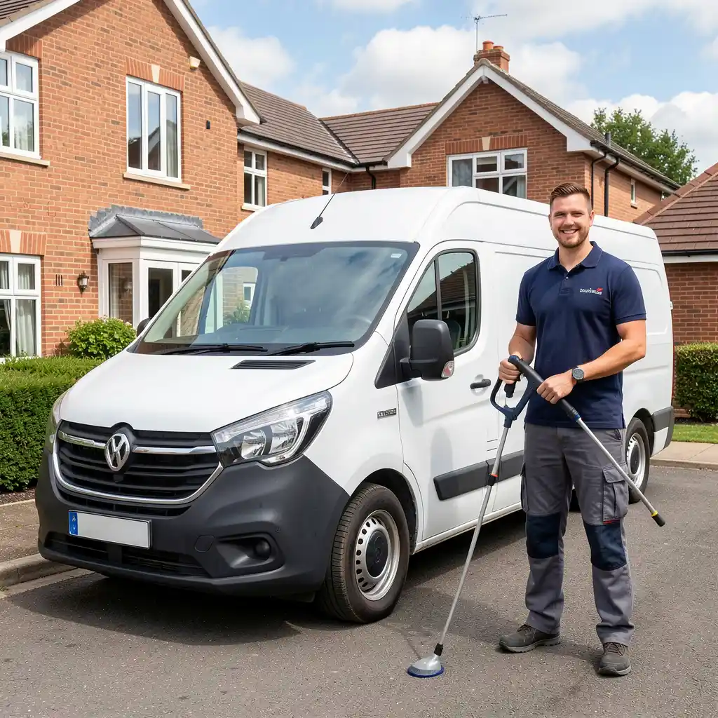 Professional exterior cleaner with van
